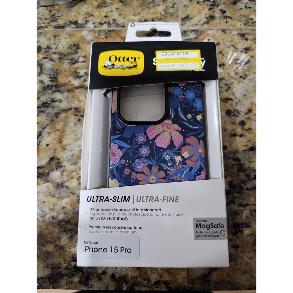 OtterBox Symmetry Case iPhone 15 Pro Floral Dark Navy MagSafe Slim Protective...
